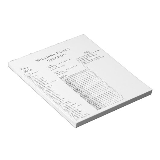 Reiseplaner Karo-Liste Notizblock (angewinkelt)