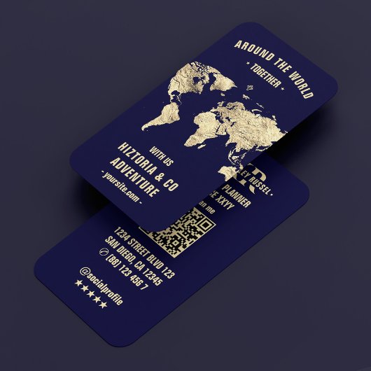 Reiseplaner World Map Modern Midnight Blue Visitenkarte