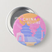 Reiseposter Peking China | Rosa & Blaue Pastellfar Button (Vorne & Hinten)
