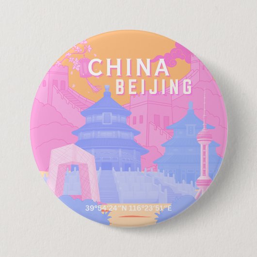 Reiseposter Peking China | Rosa & Blaue Pastellfar Button (Vorderseite)