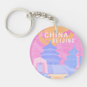 Reiseposter Peking China Rosa & Blaue Pastellfar Schlüsselanhänger