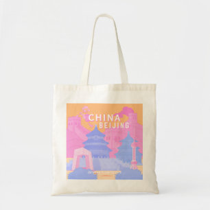 Reiseposter Peking China Rosa & Blaue Pastellfar Tragetasche