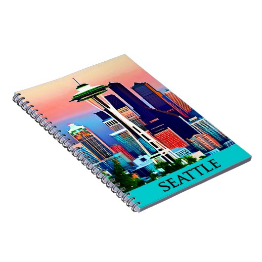 Reiseposter von Seattle unter einem Morgenhimmel Notizblock (Rechte Seite)