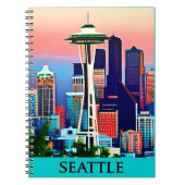 Reiseposter von Seattle unter einem Morgenhimmel Notizblock (Vorderseite)