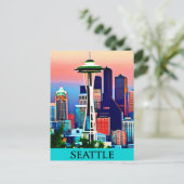 Reiseposter von Seattle unter einem Morgenhimmel Postkarte (Stehend Vorderseite)