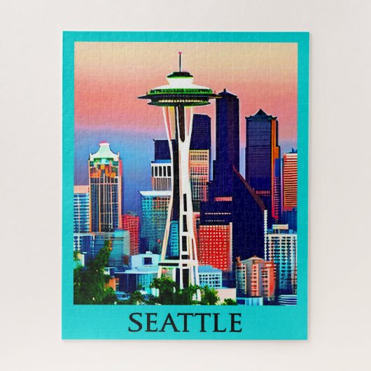 Reiseposter von Seattle unter einem Morgenhimmel Puzzle (Vertikal)