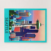 Reiseposter von Seattle unter einem Morgenhimmel Puzzle (Horizontal)