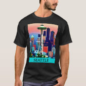 Reiseposter von Seattle unter einem Morgenhimmel T-Shirt (Vorderseite)