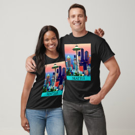 Reiseposter von Seattle unter einem Morgenhimmel T-Shirt