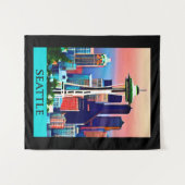 Reiseposter von Seattle unter einem Morgenhimmel Wandteppich (Vorderseite (Horizontal))