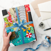 Reiserollage mit Ikonischen Sehenswürdigkeiten Url Geschenkpapier