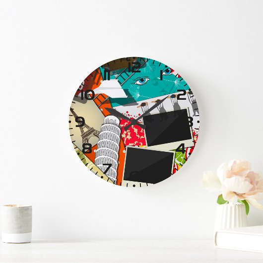 Reiserollage mit Ikonischen Sehenswürdigkeiten Url Große Wanduhr