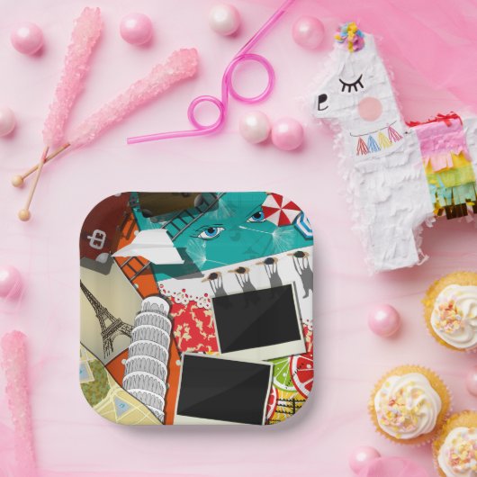 Reiserollage mit Ikonischen Sehenswürdigkeiten Url Pappteller (Party)