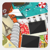 Reiserollage mit Ikonischen Sehenswürdigkeiten Url Quadratischer Aufkleber (Vorderseite)