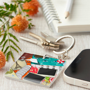 Reiserollage mit Ikonischen Sehenswürdigkeiten Url Schlüsselanhänger