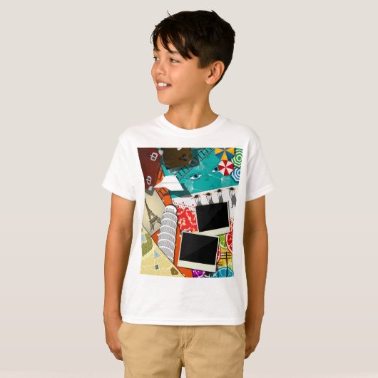 Reiserollage mit Ikonischen Sehenswürdigkeiten Url T-Shirt (Vorne ganz)