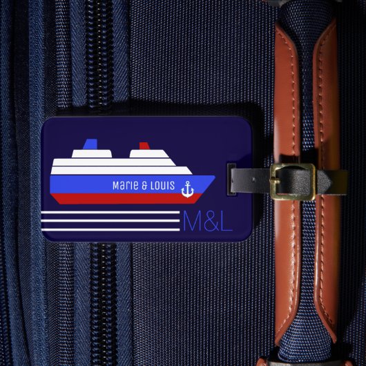 Reiseschiff - personalisiert blau & rot gepäckanhänger (Vorderseite Insitu 4)