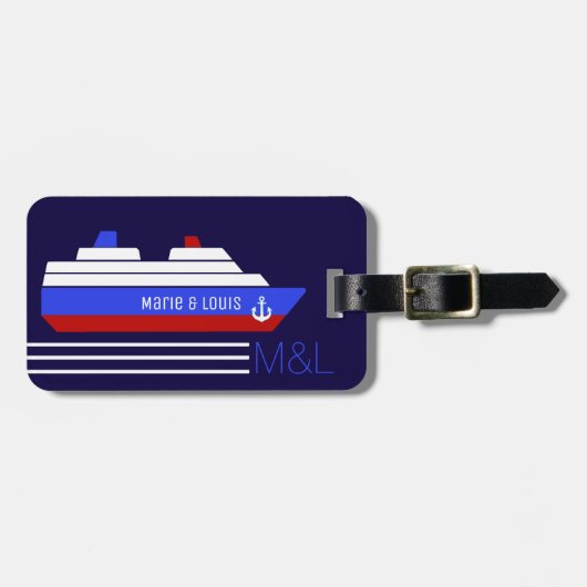 Reiseschiff - personalisiert blau & rot gepäckanhänger (Vorderseite horizontal)