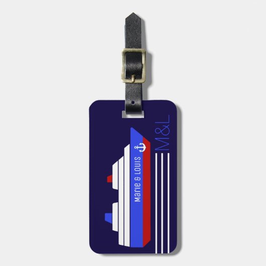 Reiseschiff - personalisiert blau & rot gepäckanhänger (Vorderseite vertikal)