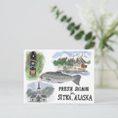 Reiseskizze Postkarte: Lachs in Sitka, Alaska Postkarte (Stehend Vorderseite)
