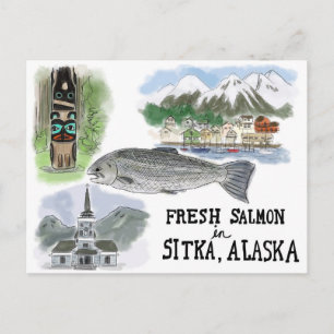 Reiseskizze Postkarte: Lachs in Sitka, Alaska Postkarte