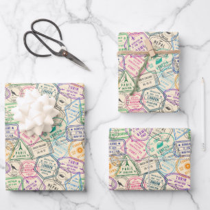 Reisestempel Geschenkpapier Set