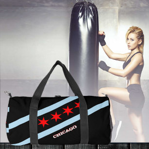 Reisetasche aus Chicago, schwarz, Chicagoer Flagge Duffle Bag