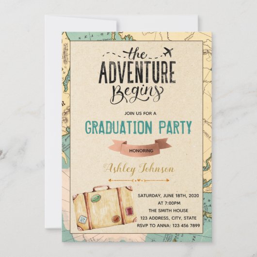 Reisethema Abschluss Einladung (Vorderseite)