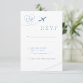Reisethema Blue Airplane Minimalistisches Herz RSVP Karte (Stehend Vorderseite)
