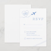 Reisethema Blue Airplane Minimalistisches Herz RSVP Karte (Vorne/Hinten)