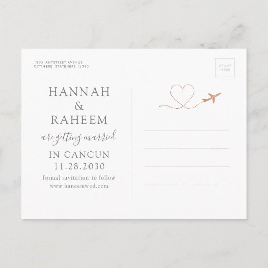 Reisethema Copper Zielort Save the Date Ankündigungspostkarte (Rückseite)