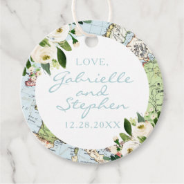 Reisethema Floral Blue Green und weiße Karte Geschenkanhänger