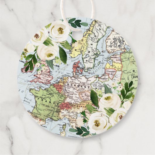 Reisethema Floral Blue Green und weiße Karte Geschenkanhänger (Rückseite)