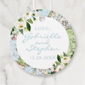 Reisethema Floral Blue Green und weiße Karte Geschenkanhänger (Vorderseite)