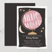 Reisethema Pink Globe Hallo Welt Baby Dusche Einladung (Vorne/Hinten)