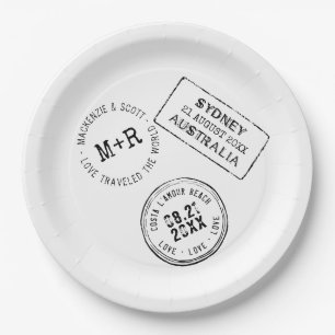 Reisethemenpassagier Briefmarke Custom Wedding Pappteller