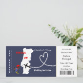 Reiseticket Boarding Pass Portugal Hochzeit Einladung (Stehend Vorderseite)