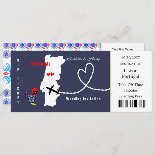 Reiseticket Boarding Pass Portugal Hochzeit Einladung (Vorne/Hinten)