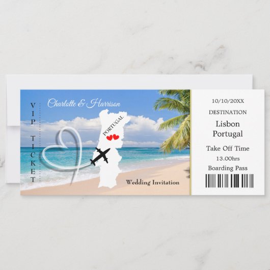 Reiseticket Boarding Pass Portugal Hochzeit Einladung (Vorderseite)