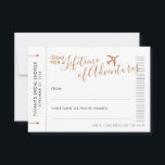 Reisetipp Karte Polterabend Nacht<br><div class="desc">Copper Bronze oder Bronze Sepia Advice Cards für ein Hochzeit in Urlaubsort- oder Reisethema-Brautparty gedruckt auf Mini-Boarding-Pass-Flugzeug-Ticketkarten, sodass die Gäste in Reiseberatung und Urlaubstideen schreiben können oder Datums-Nacht-Ideen - oder beides. Das flexible Design lasse Ihnen zu entscheiden, wie das Brautparty-Ratgeber-Spiel funktionieren soll. Sie können mit Einladungen oder in Orten verlassen...</div>