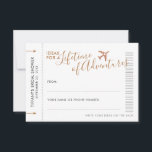 Reisetipp Karte Polterabend Nacht<br><div class="desc">Copper Bronze oder Bronze Sepia Advice Cards für ein Hochzeit in Urlaubsort- oder Reisethema-Brautparty gedruckt auf Mini-Boarding-Pass-Flugzeug-Ticketkarten, sodass die Gäste in Reiseberatung und Urlaubstideen schreiben können oder Datums-Nacht-Ideen - oder beides. Das flexible Design lasse Ihnen zu entscheiden, wie das Brautparty-Ratgeber-Spiel funktionieren soll. Sie können mit Einladungen oder in Orten verlassen...</div>