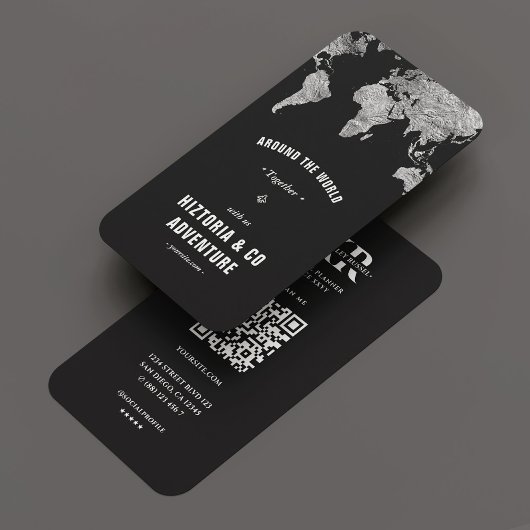 Reisetour Adventure World Map Silver Black Visitenkarte
