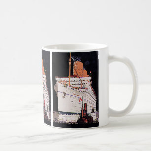 Reiseverkehr der Vintage-Zeit Kreuzfahrtschiff bei Kaffeetasse