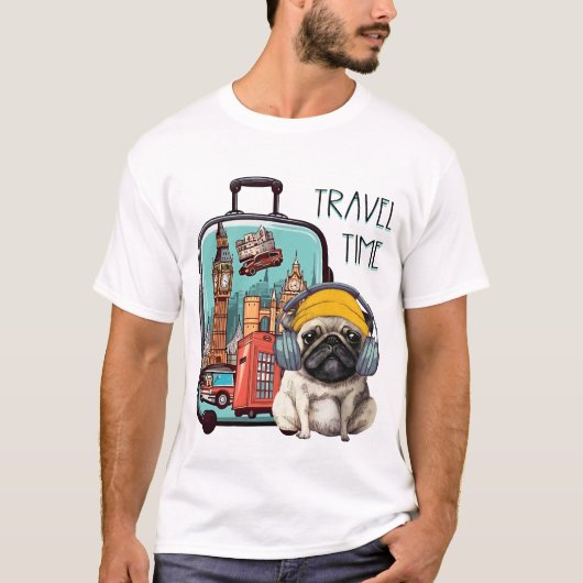 Reisezeit mit stilvollem Mops T-Shirt (Vorderseite)
