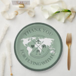 Reisezeitdekor Weltkarte Boho Sage Green Pappteller<br><div class="desc">Unsere Teller zum Thema Hochzeit sind der ideale Weg, um Ihren Gästen zu danken, dass sie sich an Ihrem besonderen Tag bei uns angesiedelt haben. Diese Teller zeichnen sich durch ein wunderschönes Design mit einem Vintagen Kartenhintergrund und dem Satz "Danke für das Fliegen mit uns" in einem spielerischen Schriftart aus....</div>