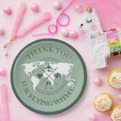 Reisezeitdekor Weltkarte Boho Sage Green Pappteller (Party)