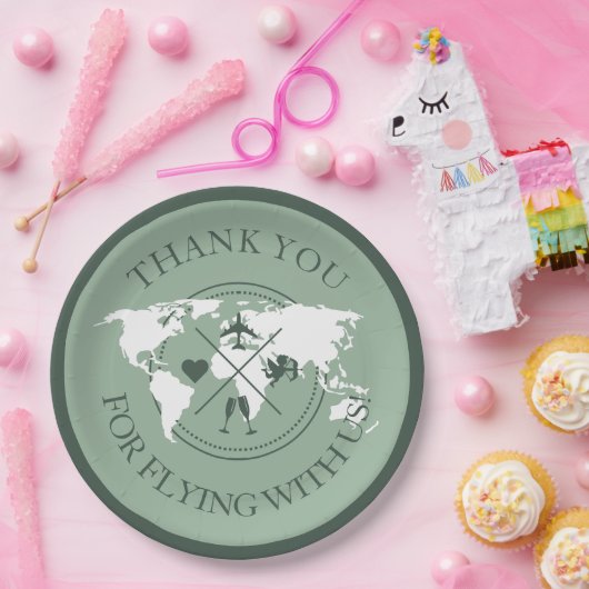 Reisezeitdekor Weltkarte Boho Sage Green Pappteller (Party)