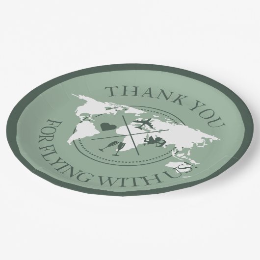 Reisezeitdekor Weltkarte Boho Sage Green Pappteller (Schrägansicht)