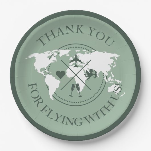 Reisezeitdekor Weltkarte Boho Sage Green Pappteller (Vorderseite)