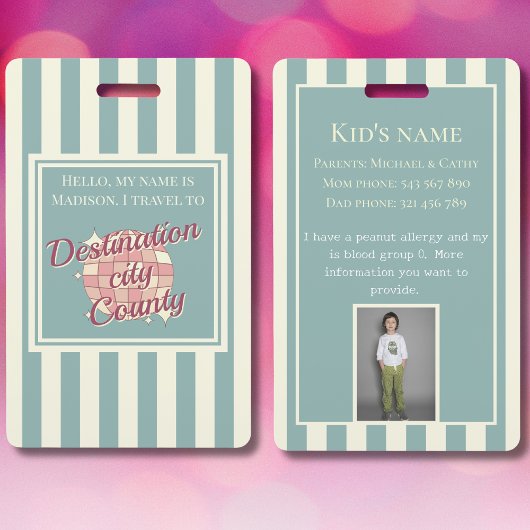 Reiseziel Abzeichen Kind ID Kinderzubehör Ausweis